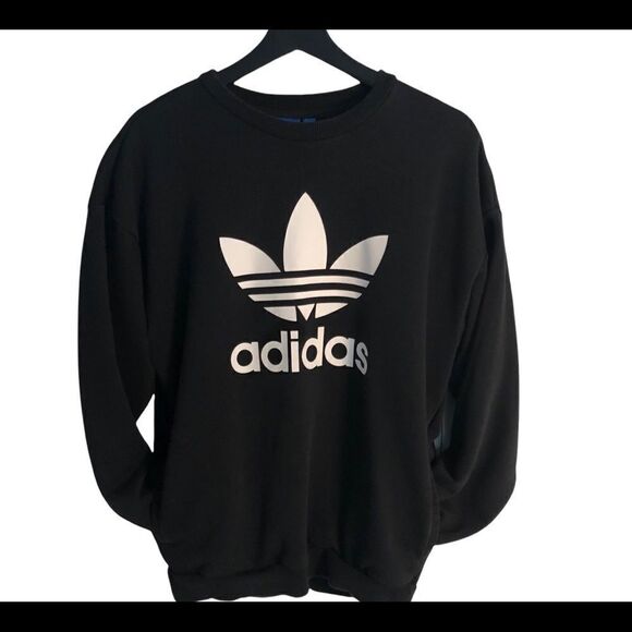 Adidas Trefoil Logo Cotton Sweatshirt Black/White - Picture 7 of 12